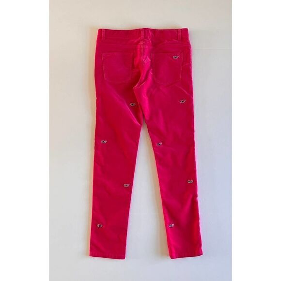 NWOT Vineyard Vines Hot Pink Velvet Pants with Navy Embroidered Whales Size 10 - Picture 2 of 10